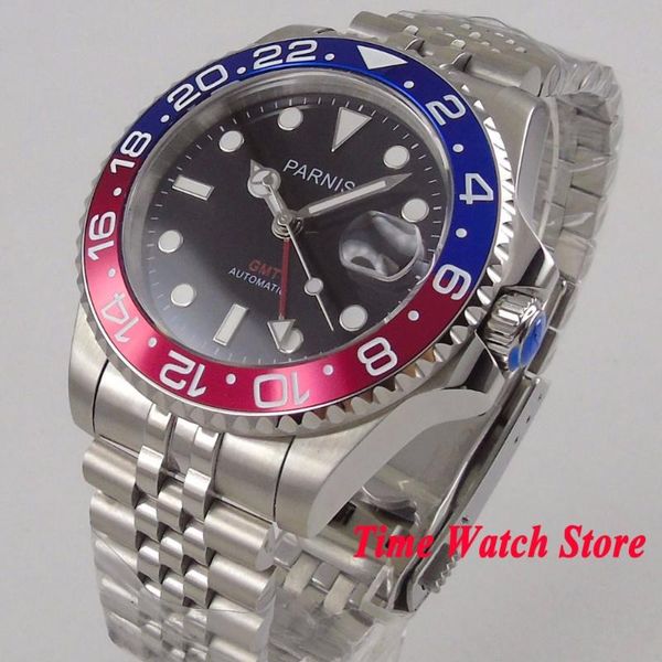 

wristwatches luxury 40mm men's watch red gmt sapphire glass black dial luminous bracelet automatic movement wrist men 1060, Slivery;brown