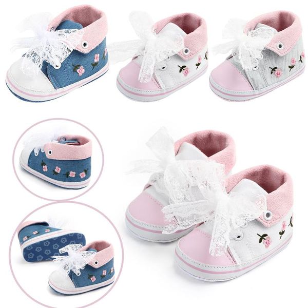 

first walkers 2021kids shoes baby girls lace floral embroidered non-slip rubber walking sneaker toddler buty dla dziewczynki