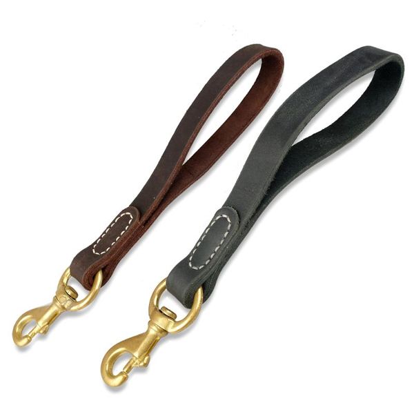 

genuine leather dog pet short leash real traffic lead for large dogs training and walking black brown collars & leashes
