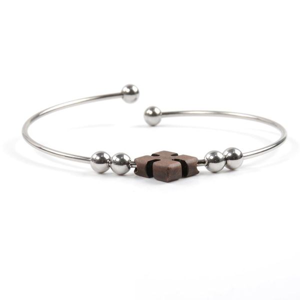 

bangle stainless steel and wood bracelet in stock, Black