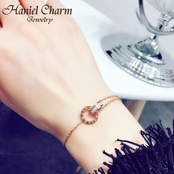 

link, chain sale luxury jewelry rose gold stainless steel roman numerals bracelets & bangles female charm bracelet for women, Black