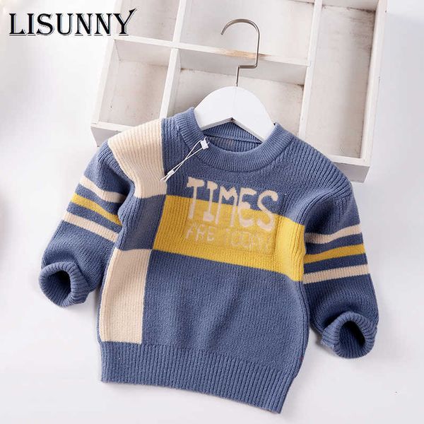 

autumn winter 2021 baby boys sweater children knitted clothes kids pullover jumper toddler european american style 0-5y spliced y1024, Blue