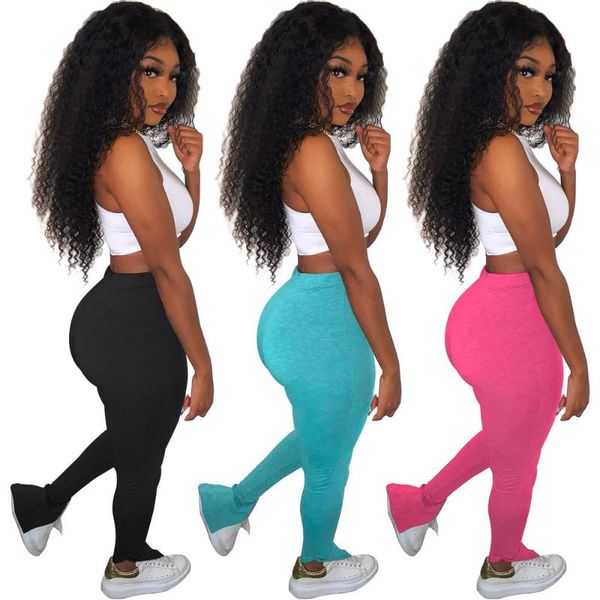 

s-2xl skinny waist bell-bottomed pants night club party solid flares stretchy pleated split hem fitness sweatpant women's & capris, Black;white