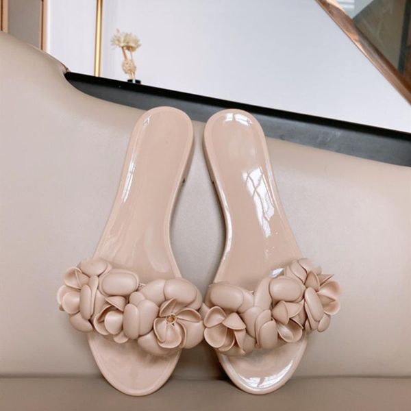 

fashion brand women's shoes tpu flowers summer slippers for woman luxury designer jelly beach slides, Black