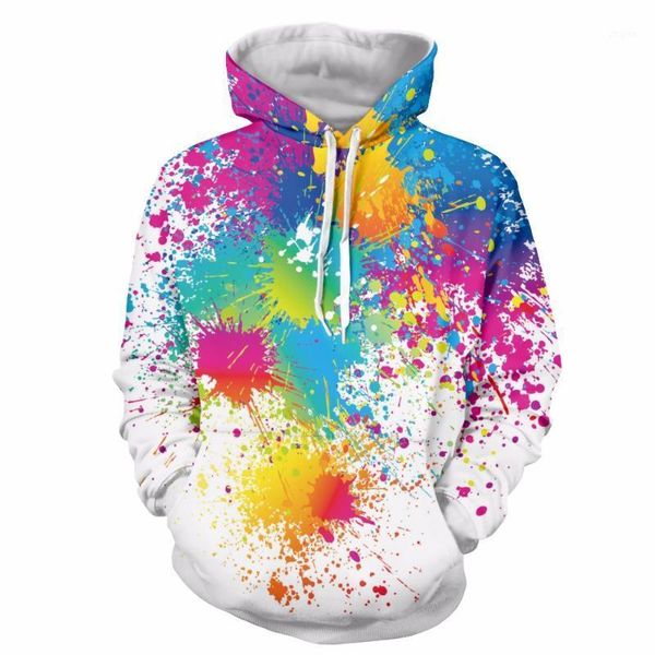 

men's hoodies & sweatshirts kids boy girl fashion paint splatter 3d all over color printed casual men hoodie hipster rainbow sweatshi, Black