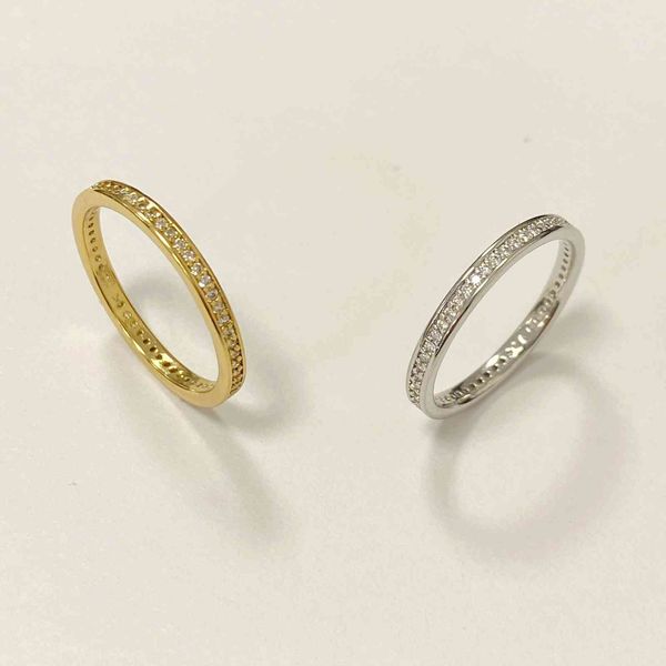 

fine row diamond ring female simple cold wind set zircon temperament versatile thin ring, Golden;silver