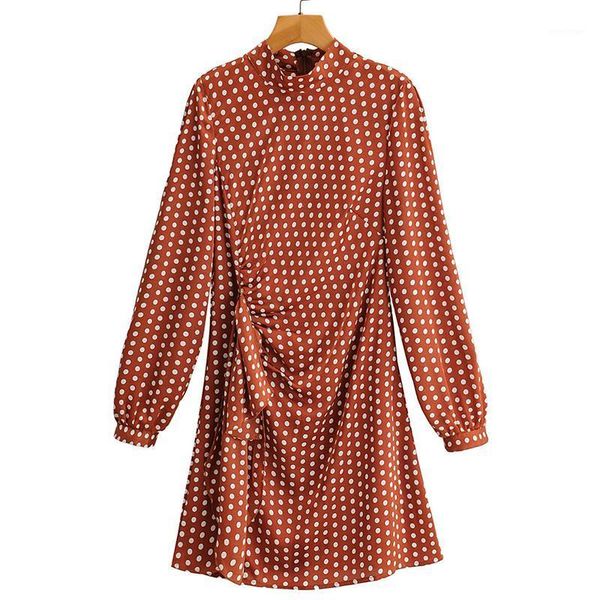 

women summer dot mini dress 2021 long sleeve o-neck side drawstring bow tie female elegant fashion dresses vestidos casual, Black;gray