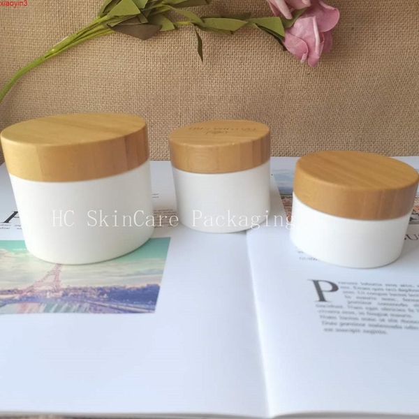 Beauty100pcs Branco Refilável PP Plástico Cuidados com Cuidados com Cuidados com LID Bambu Máscara Cosmética Recipiente Cosmético Embalagem Grande 250ggu