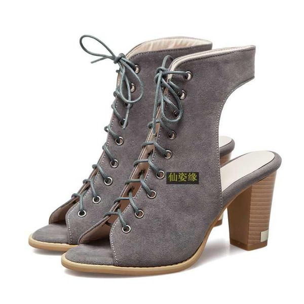 

sandals spring and summer fish mouth high heels lace up women's shoes, Black