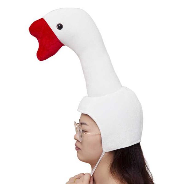 Engraçado branco ganso forma chapéu de pelúcia novidade animal pelúcia brinquedo headgear headflap halloween cosplay traje adereços y0911