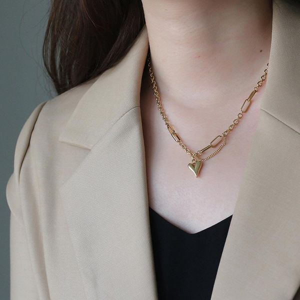 

titanium steel love heart necklace cold wind clavicle chain chunky charm gift chokcer pendant chokers, Golden;silver