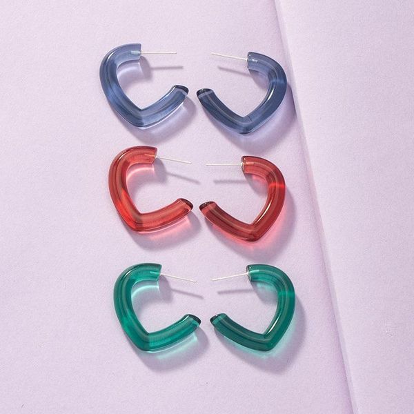 

hoop & huggie aomu 2021 summer simple acrylic transparent colorful blue green love heart earrings for women girl jewelry gifts, Golden;silver