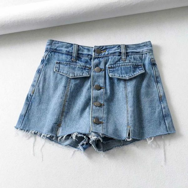 

women's jeans ladies denim skirts front single breasted, Blue