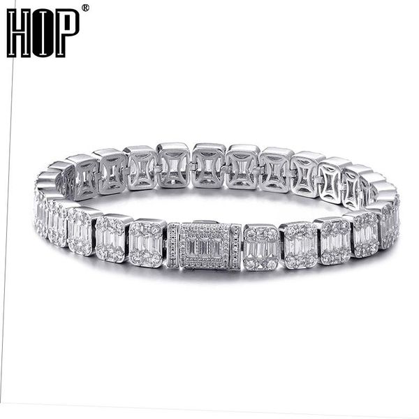 

link, chain hip hop 9mm iced out baguette cubic zirconia box buckle geometric square cluste cz bracelet for men chokers jewelry, Black