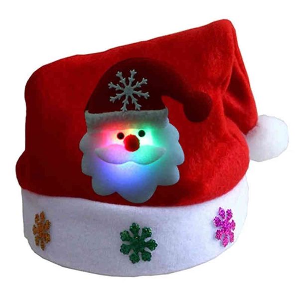 Новый год Navidad Merry Рождественская шапка загорается светодиодная крышка толстая плюшевая теплая шляпа капота боннета de noel для детей детей взрослый рождественский подарок 2022