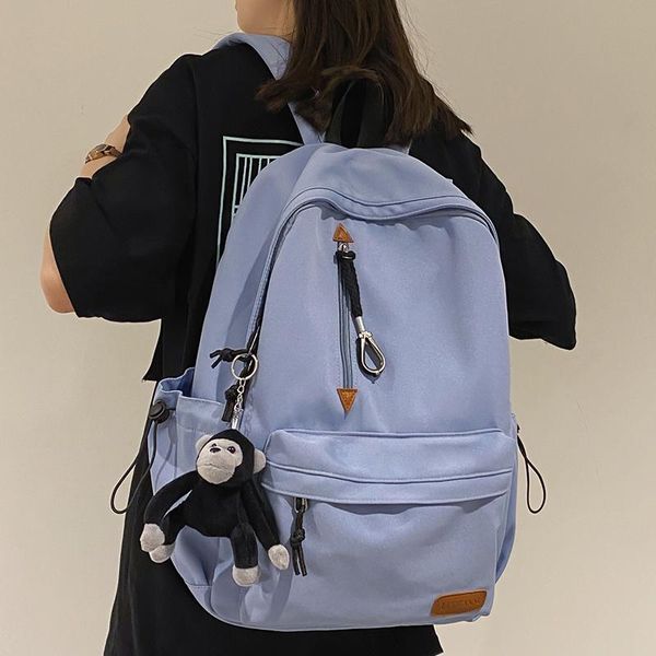 

backpack large capacity students casual minimalism style nylon waterproof schoolbag pure color computer travel bag cool