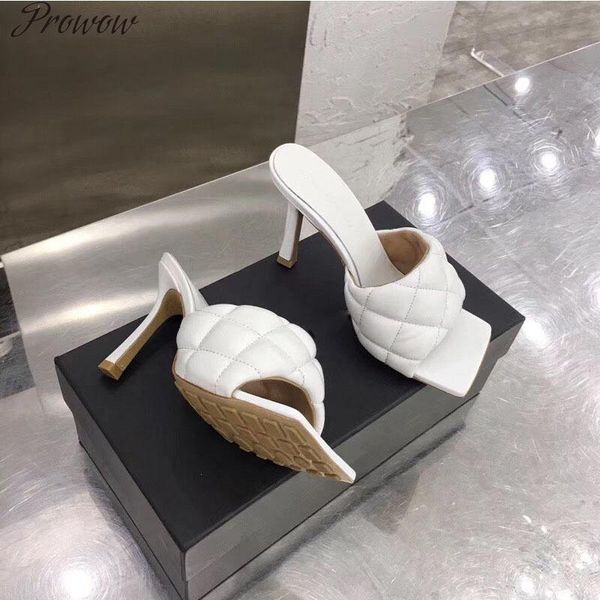

prowow slippers suquar toe high heels fashion shoes sandals women solid summer party wedding, Black