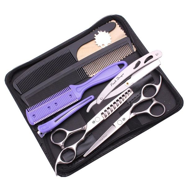 

hair scissors hairdressing set professional 6" purple dragon japanese stainless cutting add case thinning shears 2000#