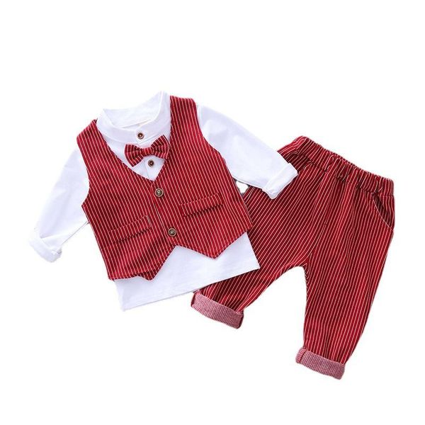 

clothing sets children fashion spring autumn boys clothes infant vest t-shirt pants 3pcs/set toddler gentleman costume kids tracksuit, White