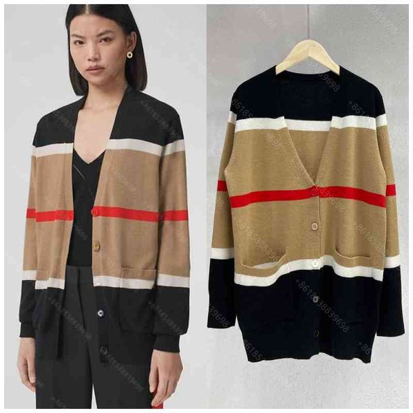 

classic designer women clothing sweater cardigan wool knit sweaters coat fashion womens office apparel striped college style jacket wholesal, White;black