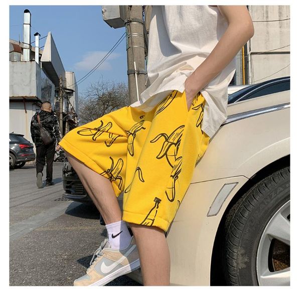 

men's shorts summer 2021 running sport for men funny banana printed streetwear harajuku joggers mens elastic waist wide leg, White;black