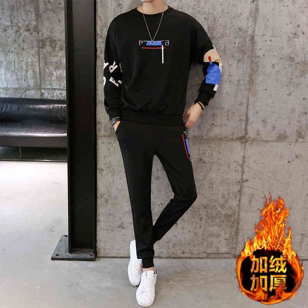 

2021 sweater set hooded autumn and new trend men's casual wear winter plush, Gray