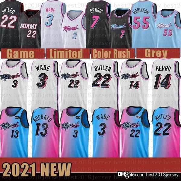

2021 new basketball jersey miami heat mens dwayne dwyane 3 wade jimmy 22 butler tyler 14 herro bam 13 adebayo ivory, Black;red