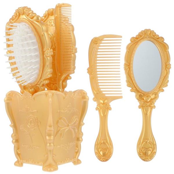 

hair brushes 5pcs vintage mirror comb brush detangling with holder, Silver
