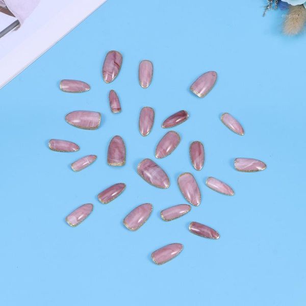 

24pcs pointed false nail full cover short fake nails diy art for girls1, Red;gold