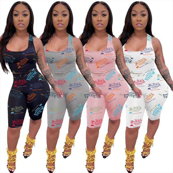 

von dutch two piece women tracksuits short set graffiti letter print summer outfits 2 biker sets cotton, Gray