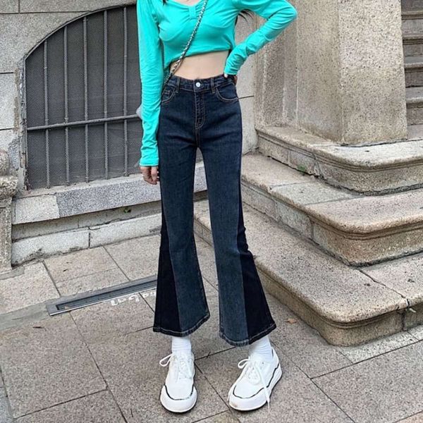 

color cropped kong style pants high waist slim in autumn, Blue