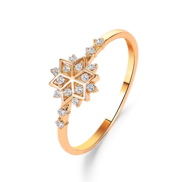 

cluster rings internet celebrities style jewelry zircon snowflake ring geometric temperament hexagonal female wedding, Golden;silver
