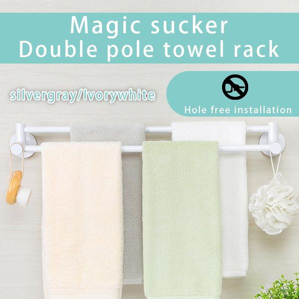 

towel racks magic suction cup double rod rack without punch hole bathroom toilet hanging kitchen