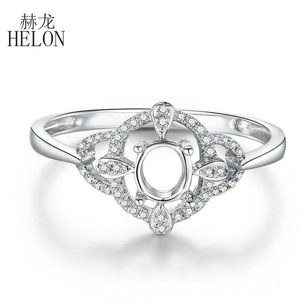 

cluster rings helon solid 14k white gold au5855 natural diamonds engagement women fine jewelry semi mount ring setting fit oval cut 6x4mm, Golden;silver