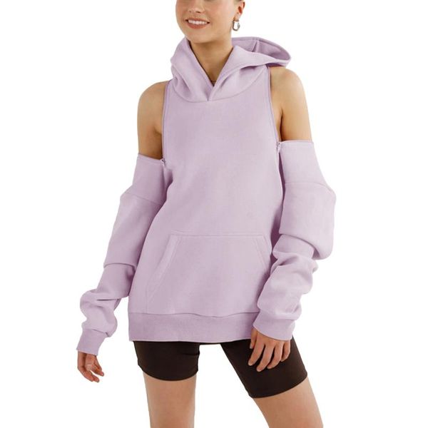 

women's hoodies & sweatshirts solid color oversized women shoulder cut out zipper long sleeve loose sweatshirt lady casual pullover ha, Black