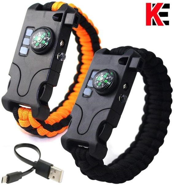 

emergency survival paracord bracelet with rechargeable sos led light compass whistle laser infrared for outdoor camping hiking gadgets