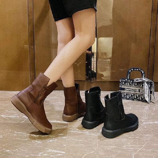 

big size boots children 2021 fashion flat bottomed round head low heel women's, Black