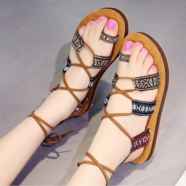 

sandals summer women's outer wear fashion strap roman and slippers flat retro beach sea shoes non-slip low-heel, Black