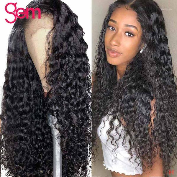 

water wave wig 4x4 lace closure gem peruvian front human hair wigs for black women pre plucked natural 30 inch1, Black;brown