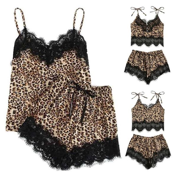 

ladies black leopard print button lace pajamas stitching straps bow seductive underwear yoga outfit