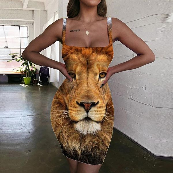 

lion animal bodycon anime womens dress halter sleeveless harajuku sundress street 3d print clothing club, Black;gray