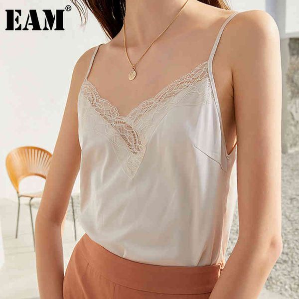 

[eam] women black lace slim asymmetrical tank v-collar sleeveless personality fashion spring summer 1dd6169 21512, White
