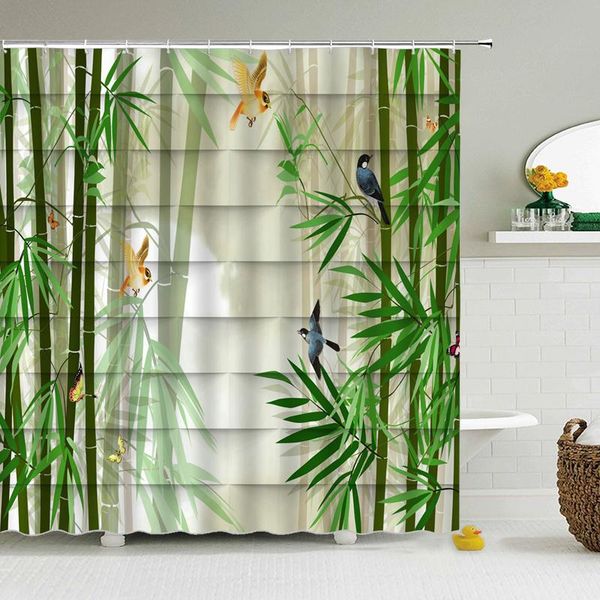 

shower curtains waterproof polyester fabric 3d flowers and birds bathroom plant with hooks 180x200cm