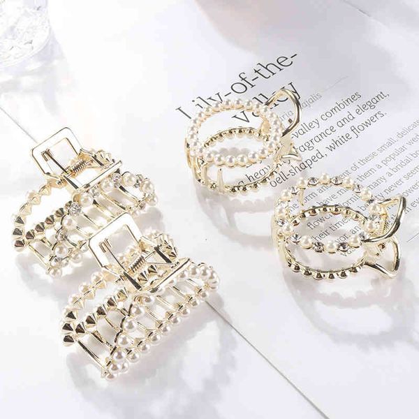 

hair accessories jewelry elegant ball head metal claw diamond inlaid pearl headdress korean version grab clip dish bath, Golden;white