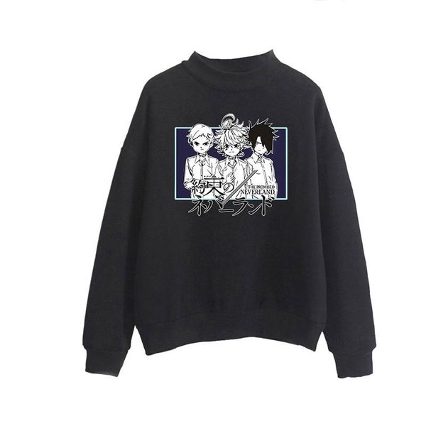 

men's hoodies & sweatshirts japanese anime cartoon the promised neverland high collar men women capless long sleeve hoodie pullover, Black