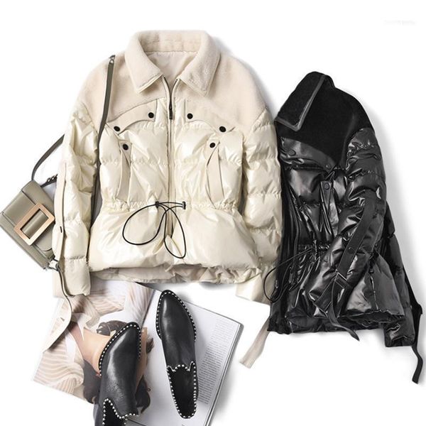 

women's down jacket autumn winter real sheepskin coat female 90% white duck parkas woman 2021 mujeres abrigos pph28311, Black