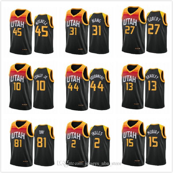 

2021 men donovan 45 mitchell mike 10 conley 00 clarkson rudy 27 gobert 17 udoka azubuike 15 derrick favors basketball jersey, Black;red