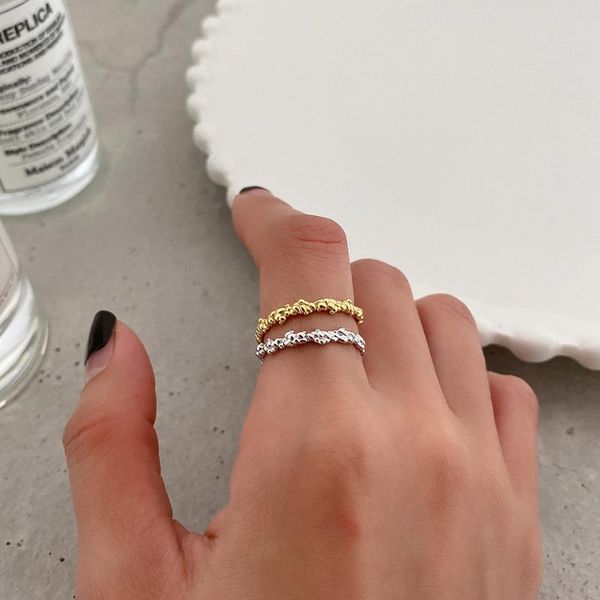 

cluster rings amaiyllis s925 sterling silver ring irregular bubble texture adjustable open for female 925 jewelry gift, Golden;silver