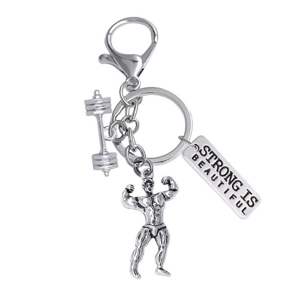 

keychains aerobic fitness jewelry keychain fit gym bodybuilding strongman strong symbol key chain customizable wholesale, Silver