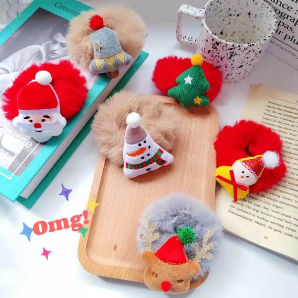 

fur girls hair accessories tie hairbands bands headbands for childrens christmas plush ring elastic cartoon rope headdress b9450, Slivery;white